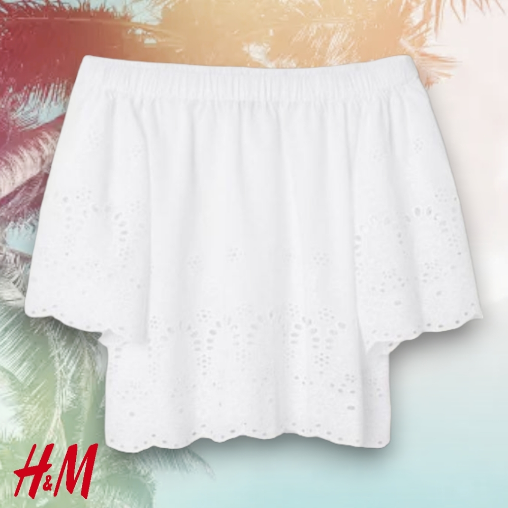 NEW Women's H&M White Off Shoulder Cotton Blouse Size: 6